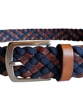 EMIDIO TUCCI Men's Belt Brown Blue Woven Silver Belt Sz 44